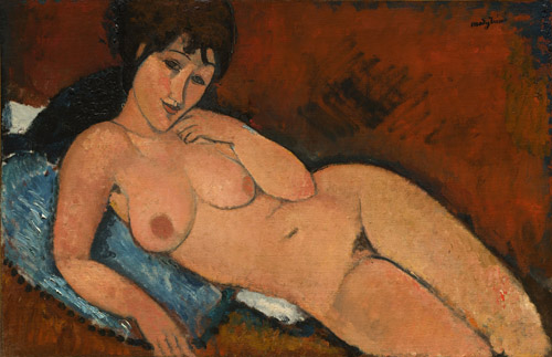 Nude On A Blue Cushion by Amedeo Modigliani, 1917 (Reproduction)