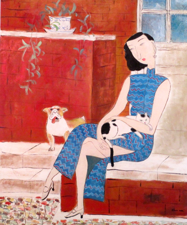 Woman with cat,  by  Zhouwei 
