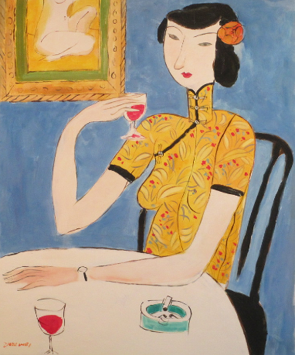 A girl in wine bar 