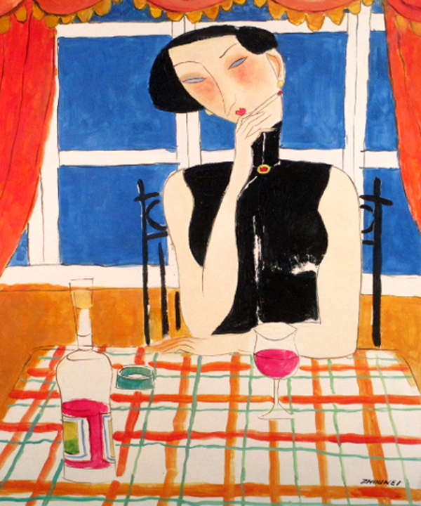 Lady and wine,  by  Zhouwei 