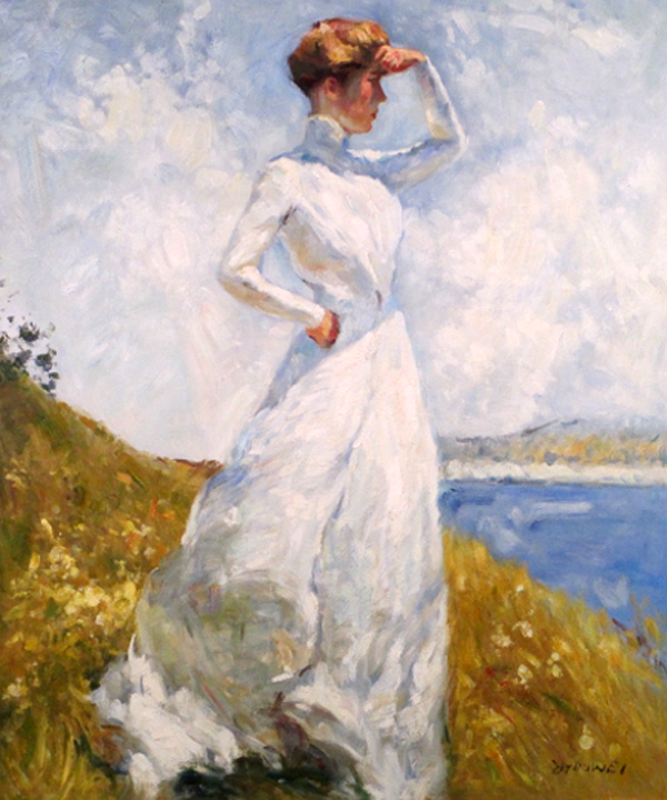 A lady looking over sea,  by  Zhouwei 