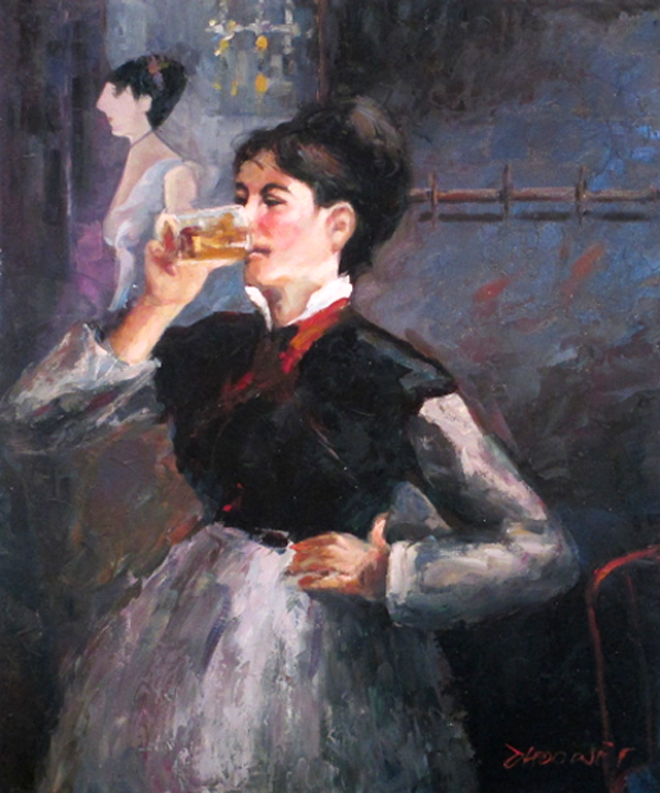 A dancer having a drink,  by  Zhouwei 