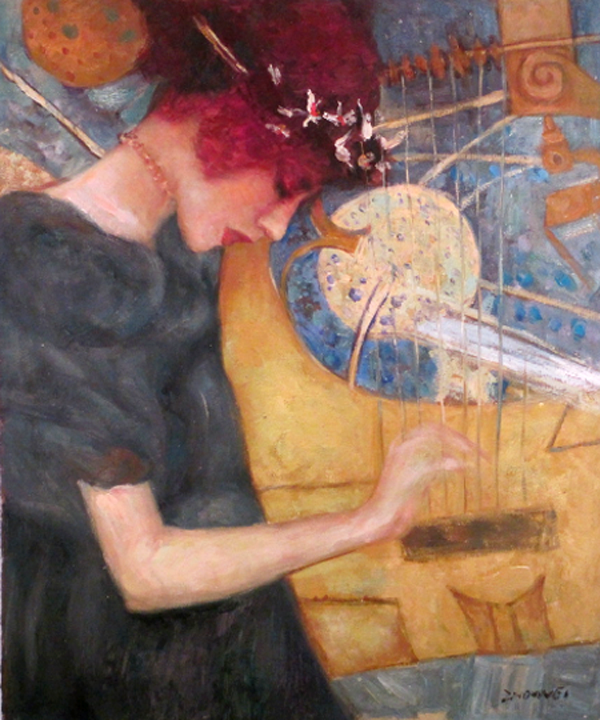 A girl playing music,  by  Zhouwei 