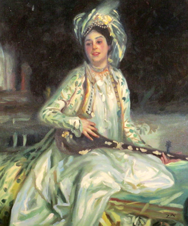 A lady laying music,  by  Zhouwei 