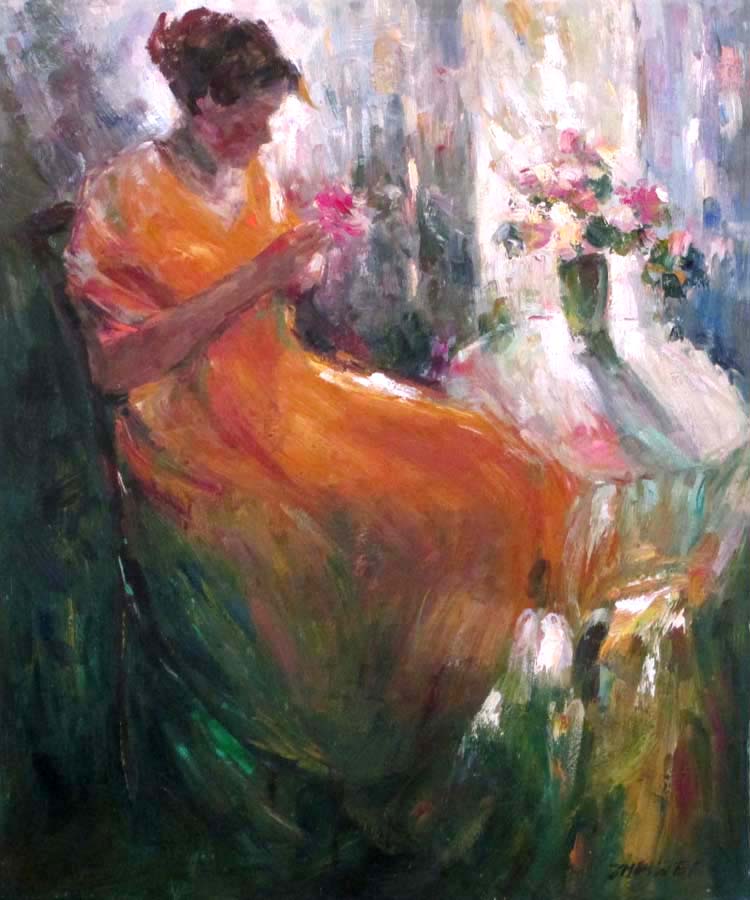 A girl in orange dress  by  Zhouwei 