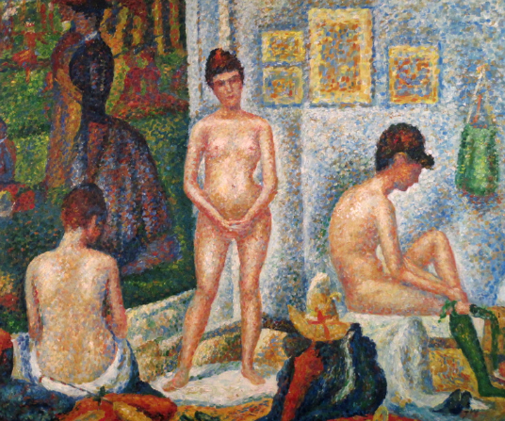 Bathers,studying an old painting, by JW