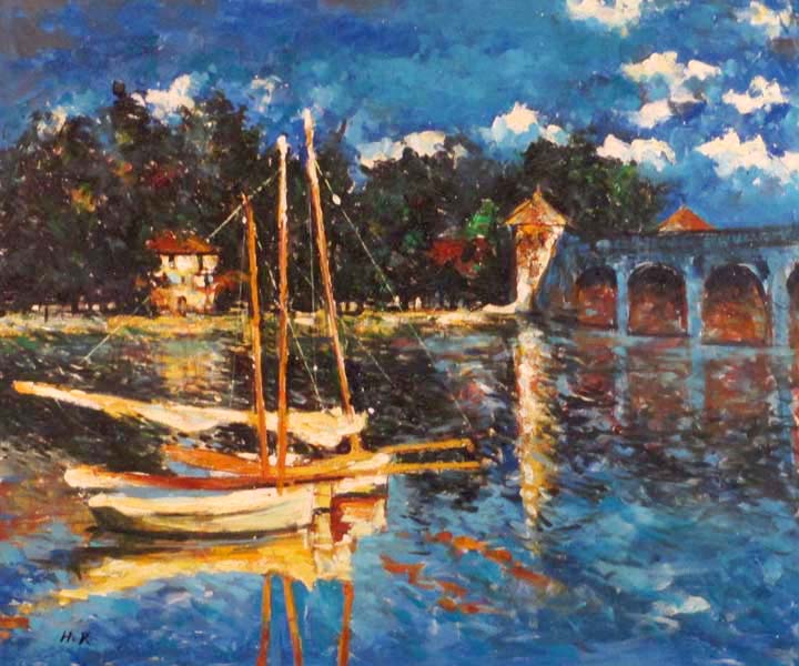 After Monet, Boat and Bridge