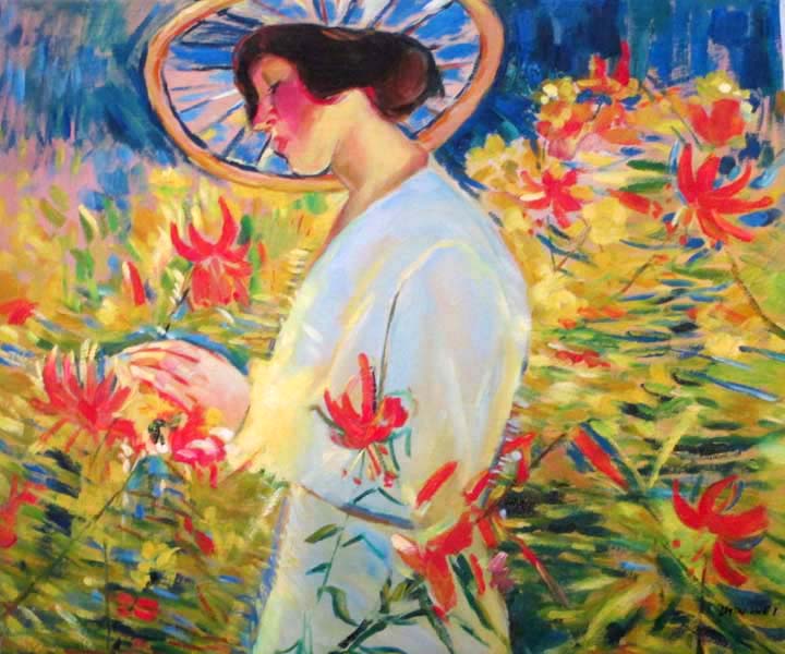 Lady in flower garden