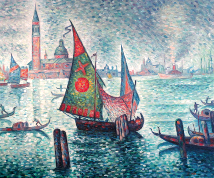 Venice,studying an old painting, by JW