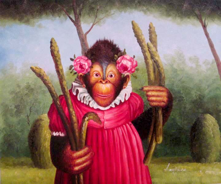 Monkey wearing a red skirt