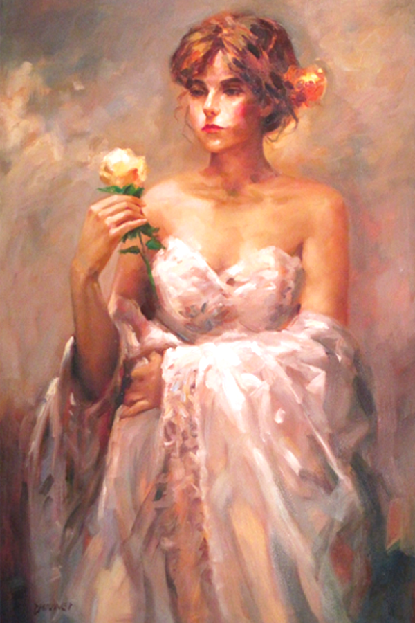 A Girl Holding a Yellow Rose