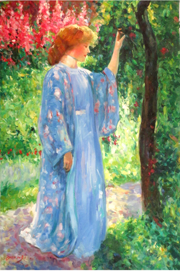 A girl in blue dress ,  