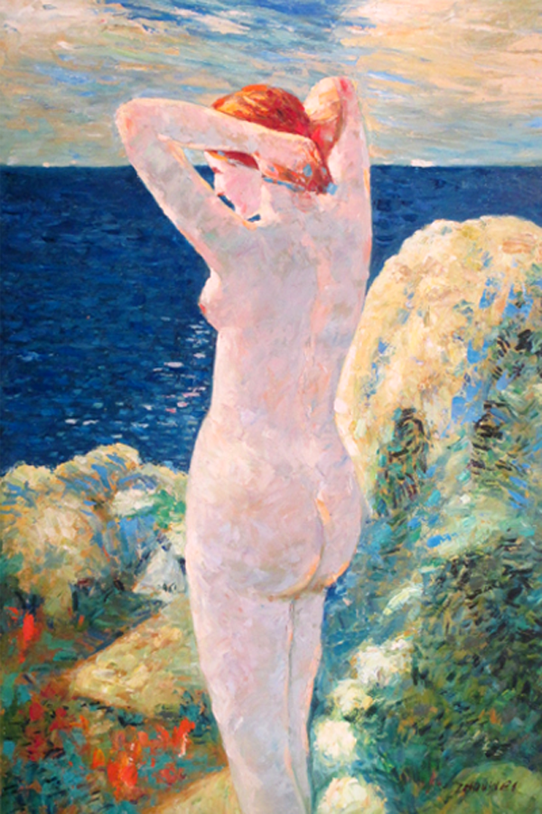 A woman looking into sea