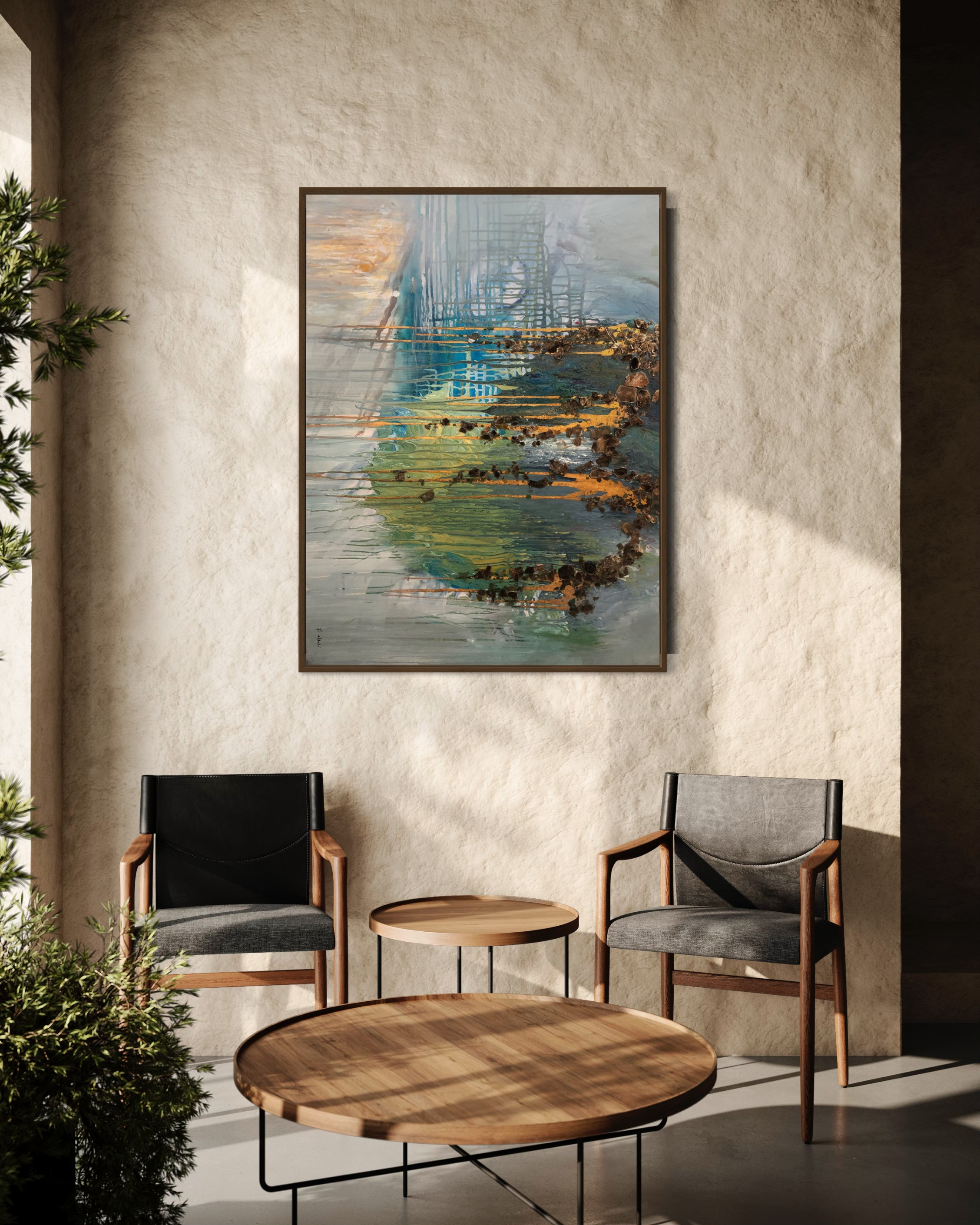 Blue Green Abstract Painting: Nature Inspired Original Art