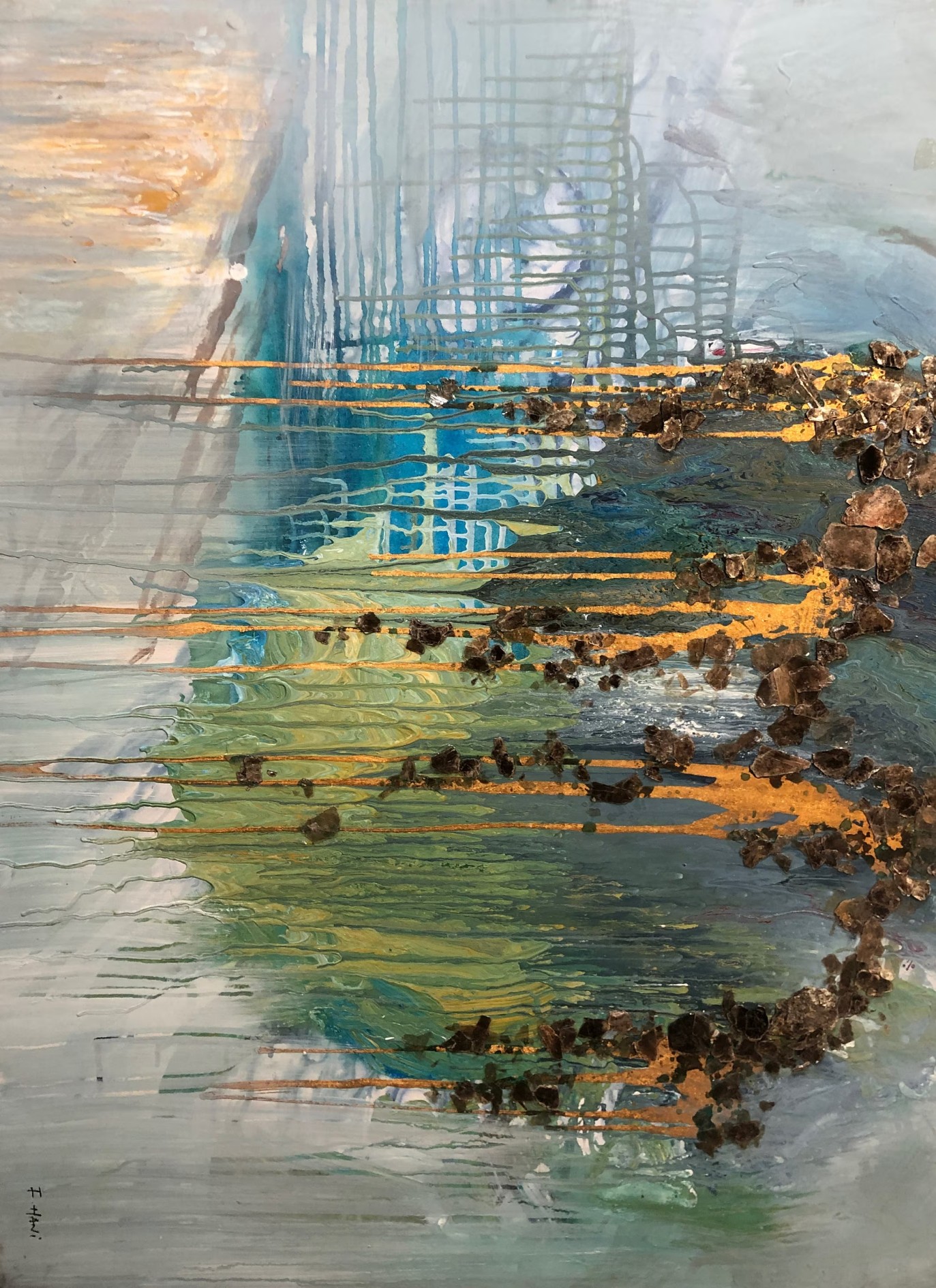 Blue Green Abstract Painting: Nature Inspired Original Art