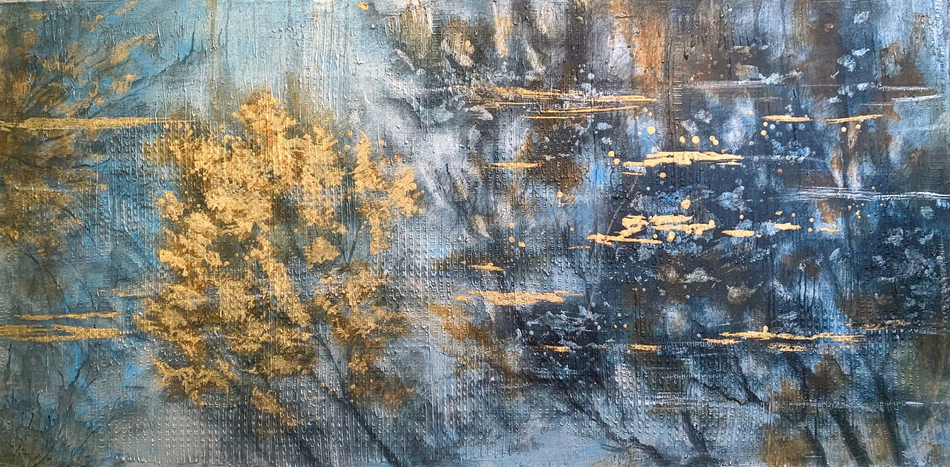 Gold Leaf Abstract Painting: Blue Winter Scenery