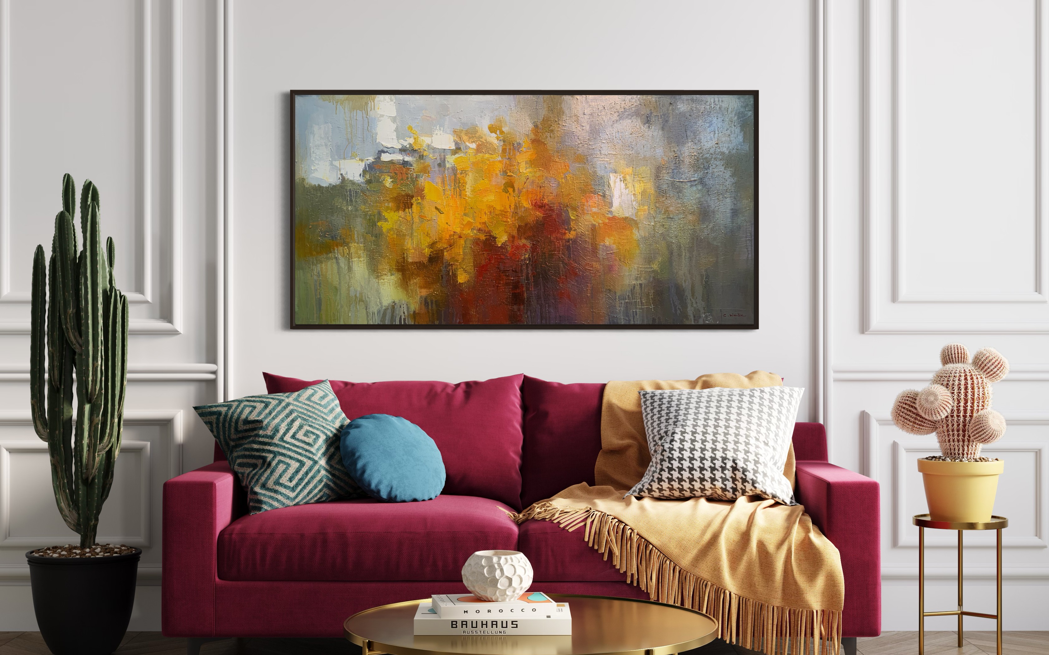 Abstract Orange and Blue Painting: Expressionism Wall Art