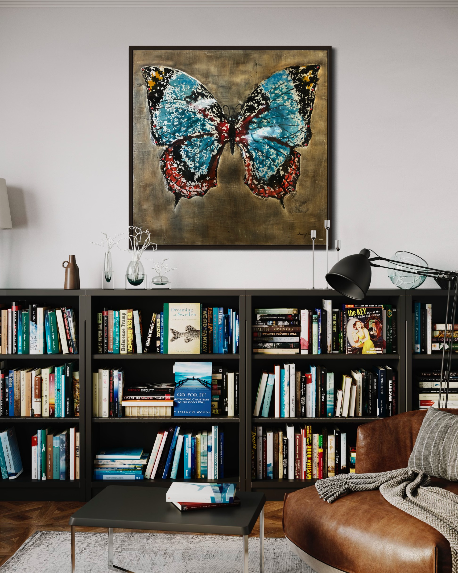 Exotic Butterfly Painting: Vibrant Colors Acrylic on Bronze Canvas