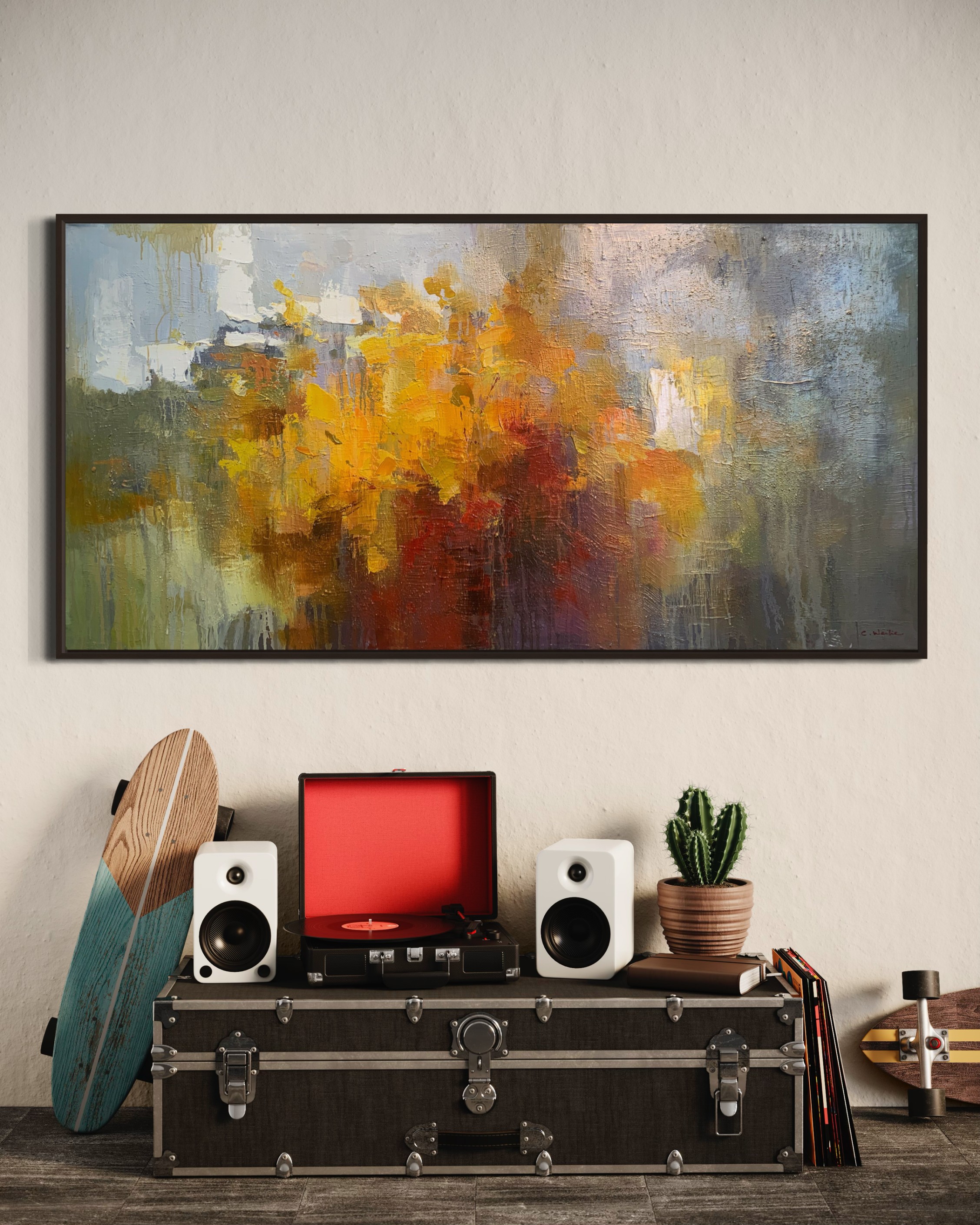 Abstract Orange and Blue Painting: Expressionism Wall Art