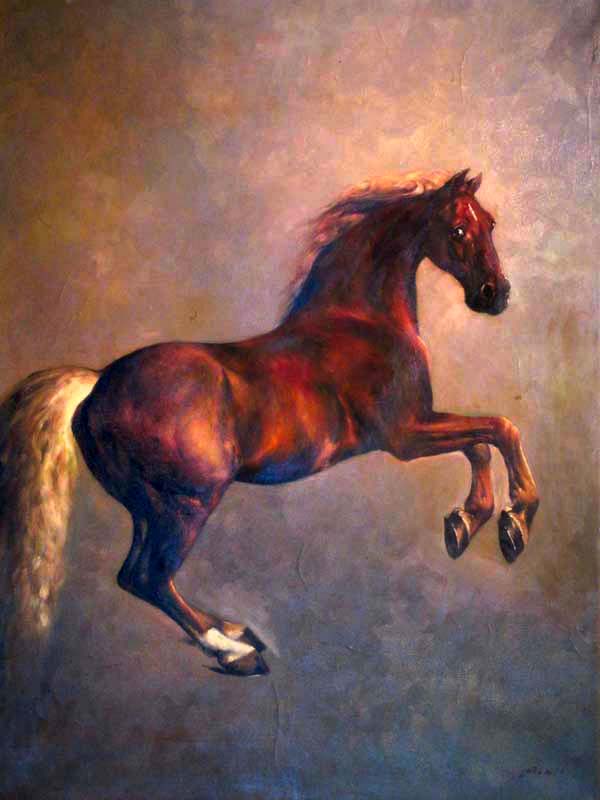 Horse studying old painting,  by  Zhouwei 