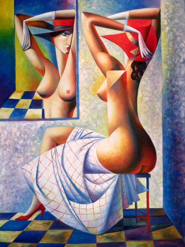 Looking at Mirror, A Cubism Study