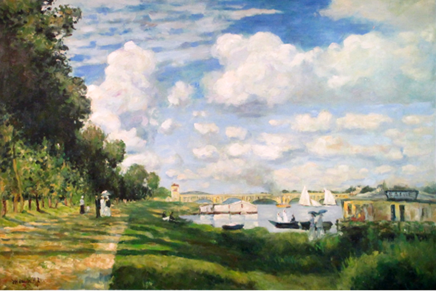 Landscape, studying an old painting
