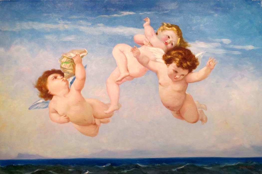 Angels , studying old painting  