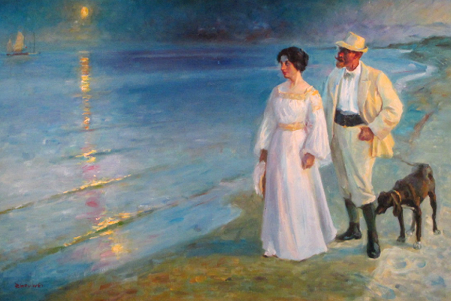 Walk on beach in a moon night