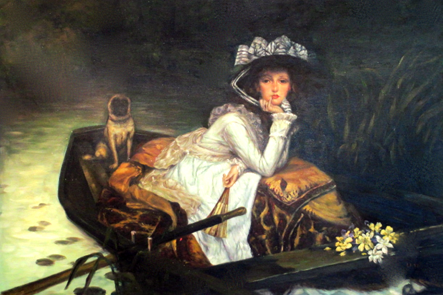 Young lady in a boat, studying Tissot, by Liyi