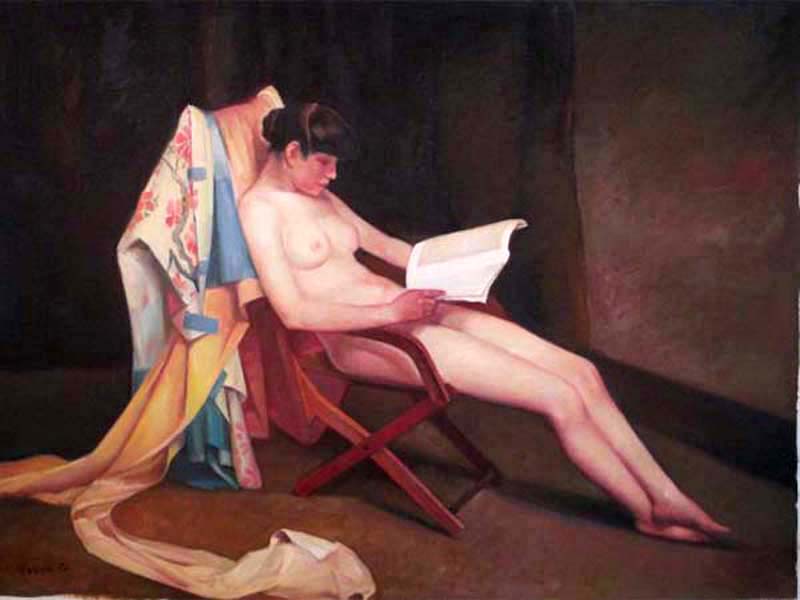 Nude Lady in reading , by  Zhouwei 