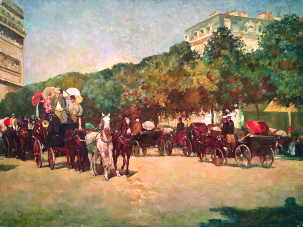 Gathering,  studying old painting,     by  Zhouwei 