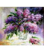 Purple Flowers in Glass Vase 